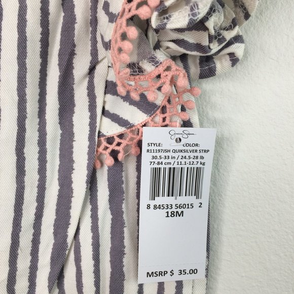 Jessica Simpson Baby Jumpsuit 18 Months Gray Pink Striped Ruffle Sleeve - Picture 5 of 9